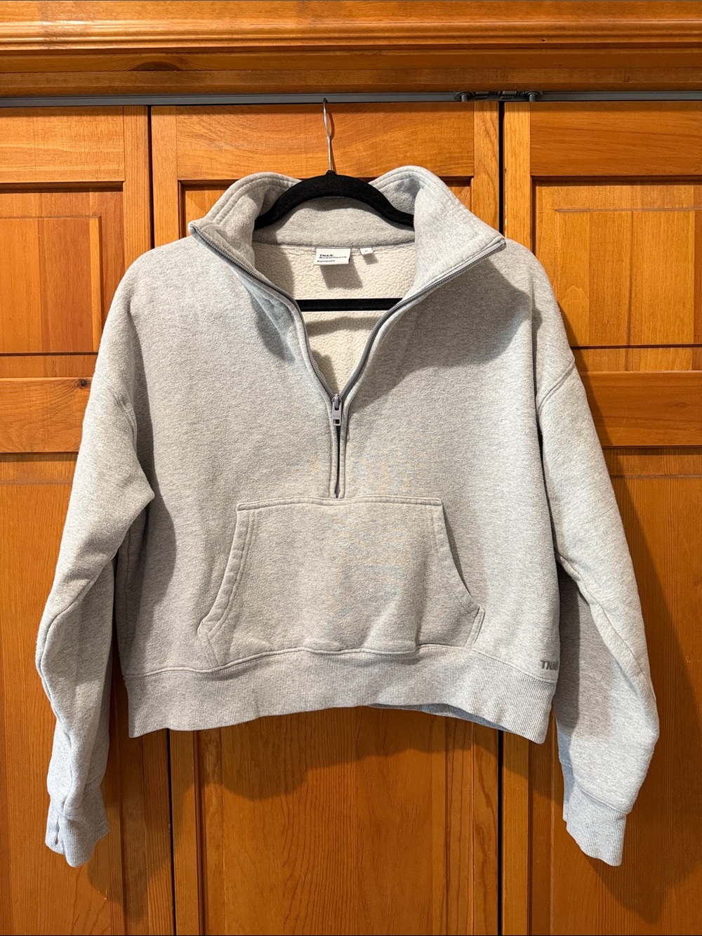 Aritzia TNA Cozy Fleece Boyfriend Fit 1/2 Zip Sweatshirt Grey